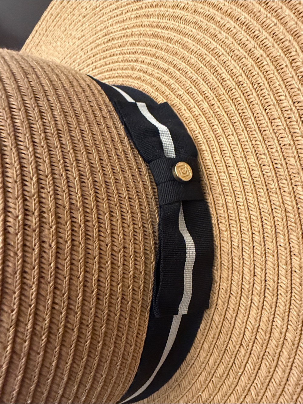 Wide Straw Boater Hat with Black Trim